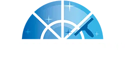 Blue window cleaning logo with a window and squeegee.