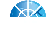 Blue window cleaning logo with a window and squeegee.